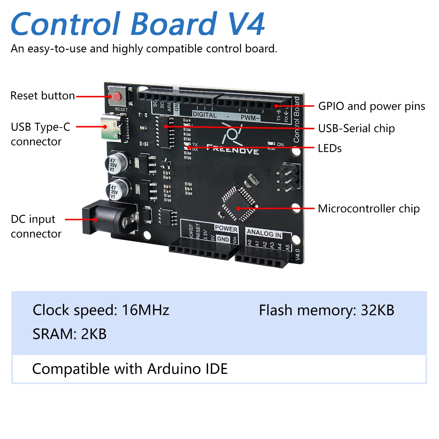 Freenove Super Starter Kit (Compatible with Arduino UNO R3), 152-Page Detailed Tutorial, 158 Items, 25 Projects - Image 3
