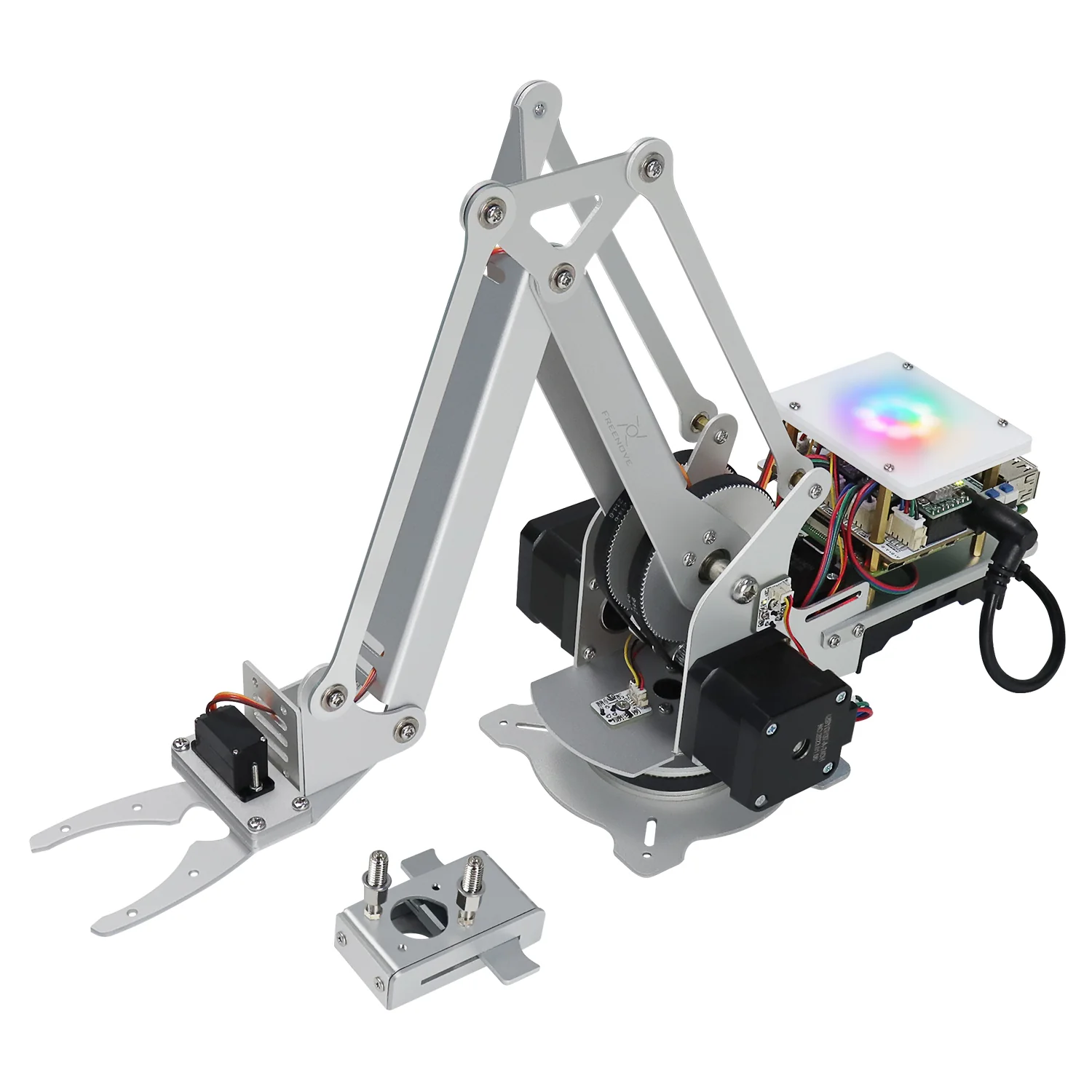 Freenove Robot Arm Kit for Raspberry Pi, High Accuracy, Stepper Motor, Metal Structure, Clamping Mode, Drawing Mode, Record and Replay, App Control