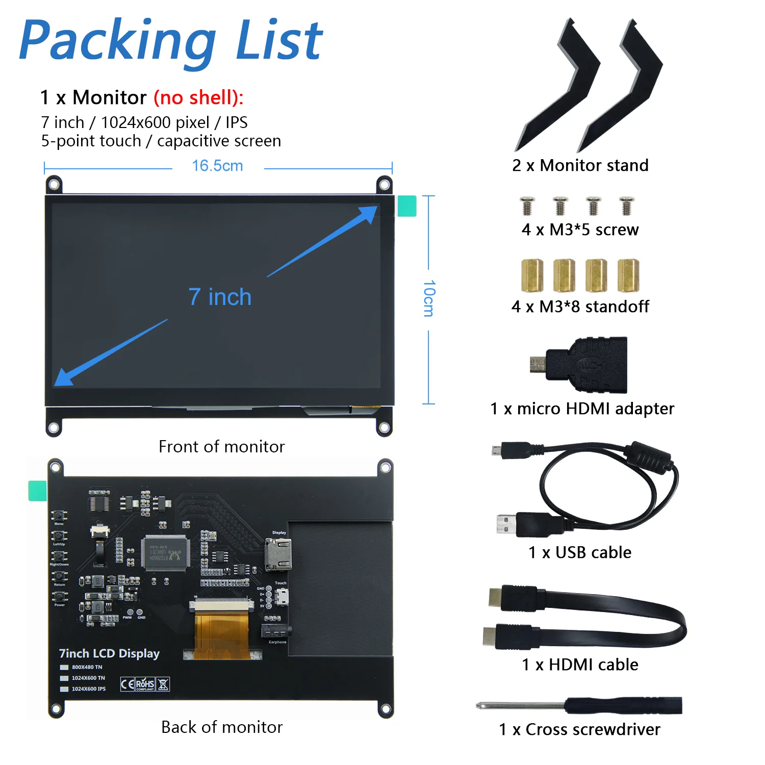 Freenove 7 Inch HDMI Touchscreen Monitor for Raspberry Pi 5 4 Jetson Nano PC (No Shell), 1024x600 Pixel IPS Display, 5-Point Touch Capacitive Screen - Image 6