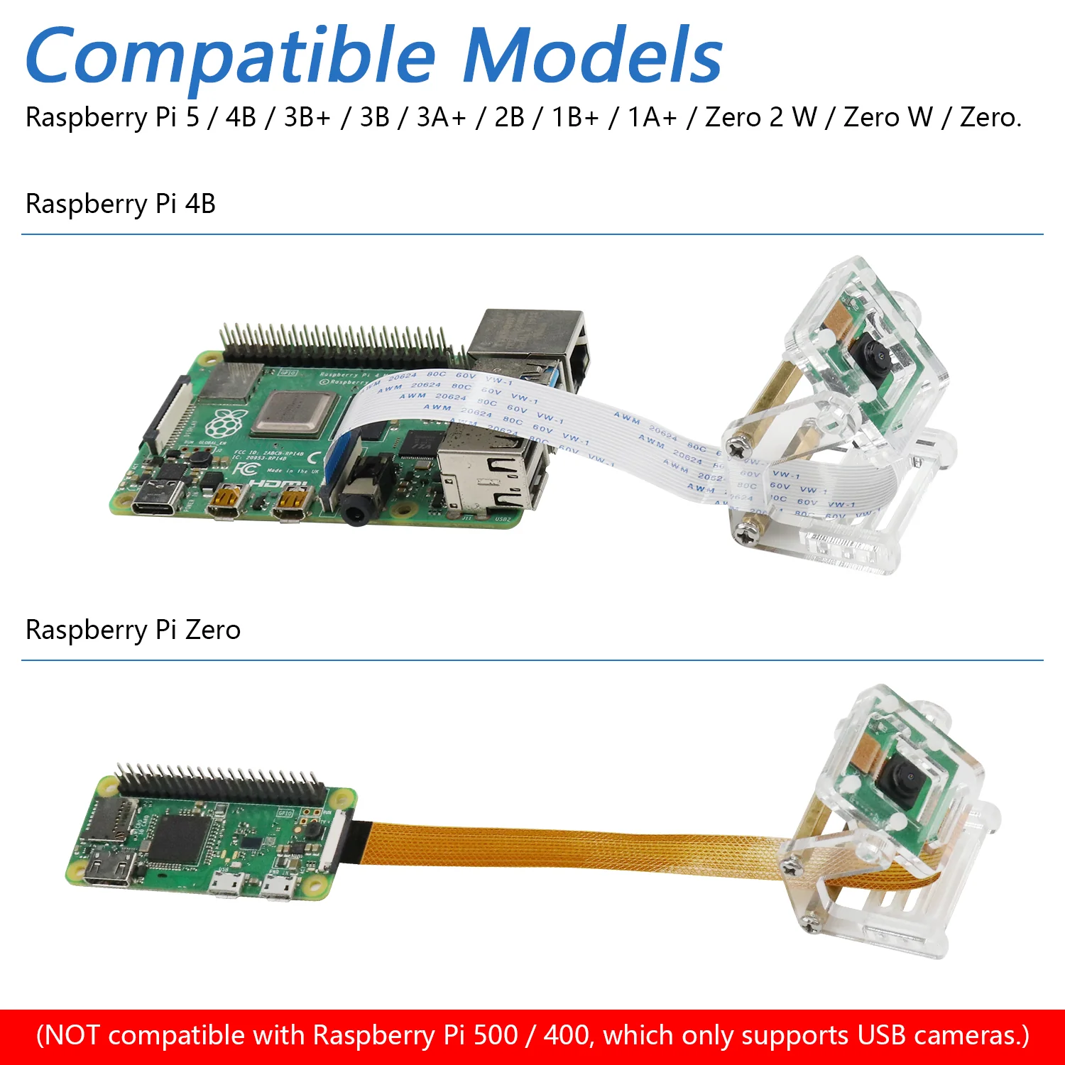 Freenove 5MP 8MP Camera for Raspberry Pi 5 4 B 3 B+ A+ Zero 2 W Jetson Nano, Adjustable Holder, 62° 120° Viewing Angle, 1080P 720P Output - Image 3