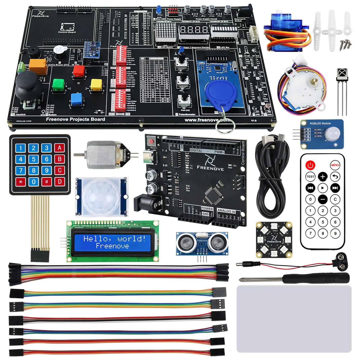 Freenove Projects Kit (Compatible with Arduino UNO R3), 238-Page Detailed Tutorial, 49 Projects, No Soldering, Simple Wiring