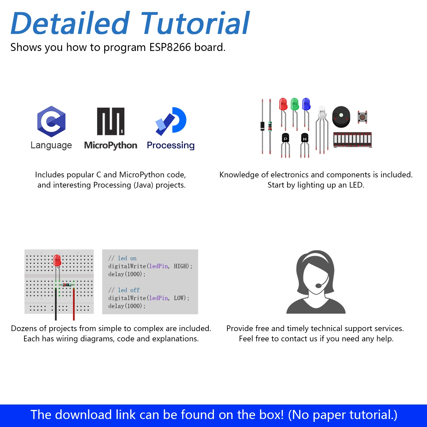Freenove Ultimate Starter Kit for ESP8266 Wi-Fi, 32-bit 160 MHz Mini Microcontroller, Python C Java, 715-Page Detailed Tutorial, 218 Items, 109 Projects - Image 5