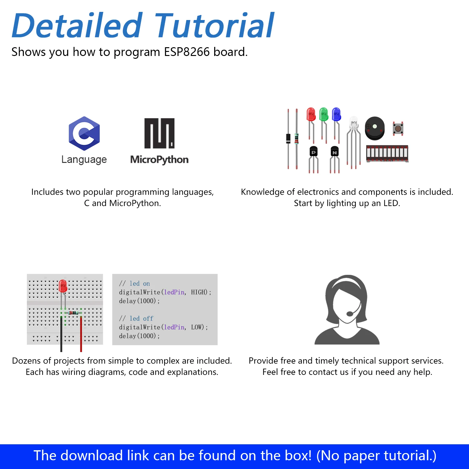 Freenove Super Starter Kit for ESP8266 Wi-Fi, 32-bit 160 MHz Mini Microcontroller, Python C Code, 497-Page Detailed Tutorial, 173 Items, 77 Projects - Image 5