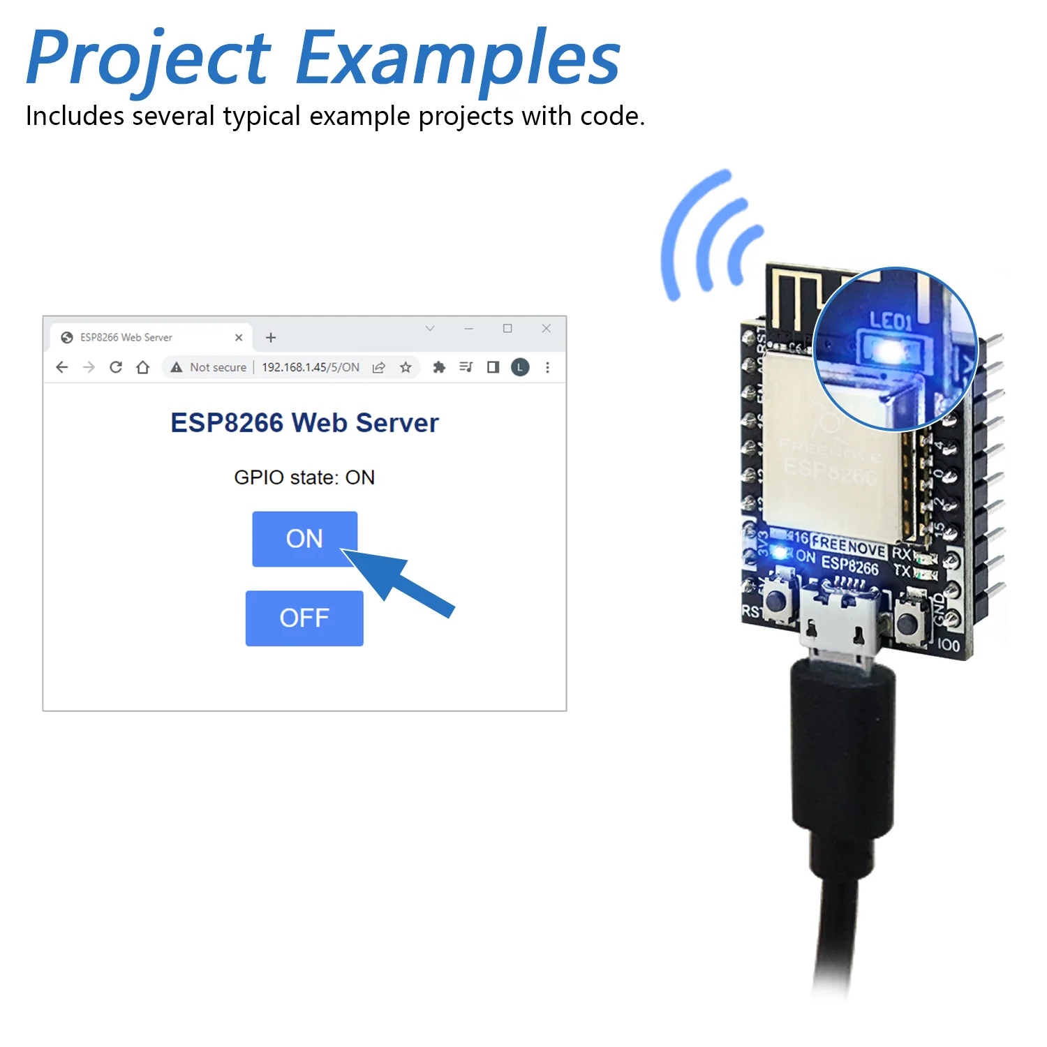 Freenove ESP8266 Wi-Fi Development Board, 32-bit 160 MHz Mini Microcontroller, Python C Code, Example Projects Tutorial - Image 4