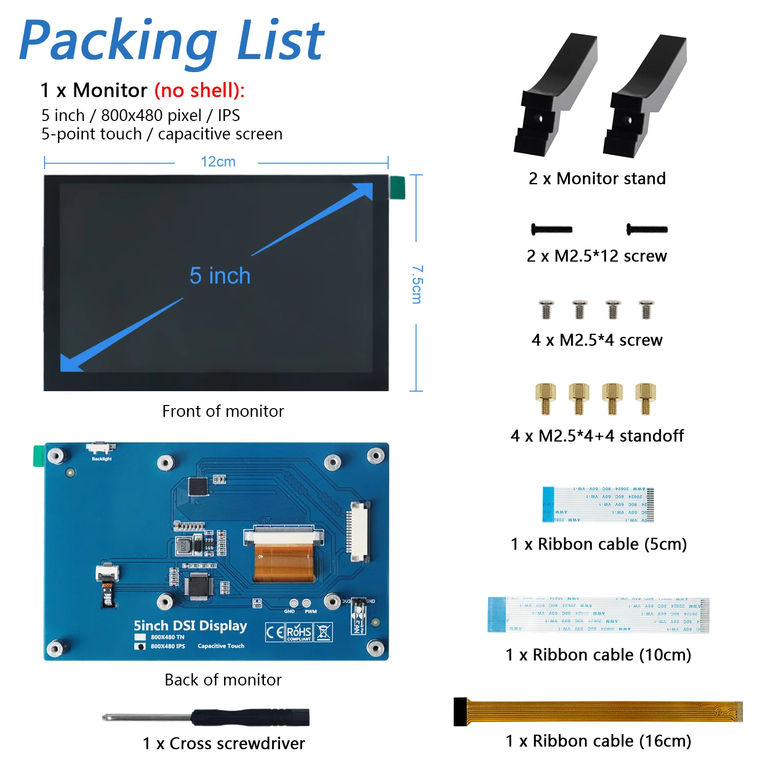 Freenove 5 / 7 Inch Touchscreen Monitor for Raspberry Pi 5 4 B 3 B+ A+, 800x480 Pixel IPS / TN Display, 5-Point Touch Capacitive Screen, Driver-Free MIPI DSI Port - Image 6