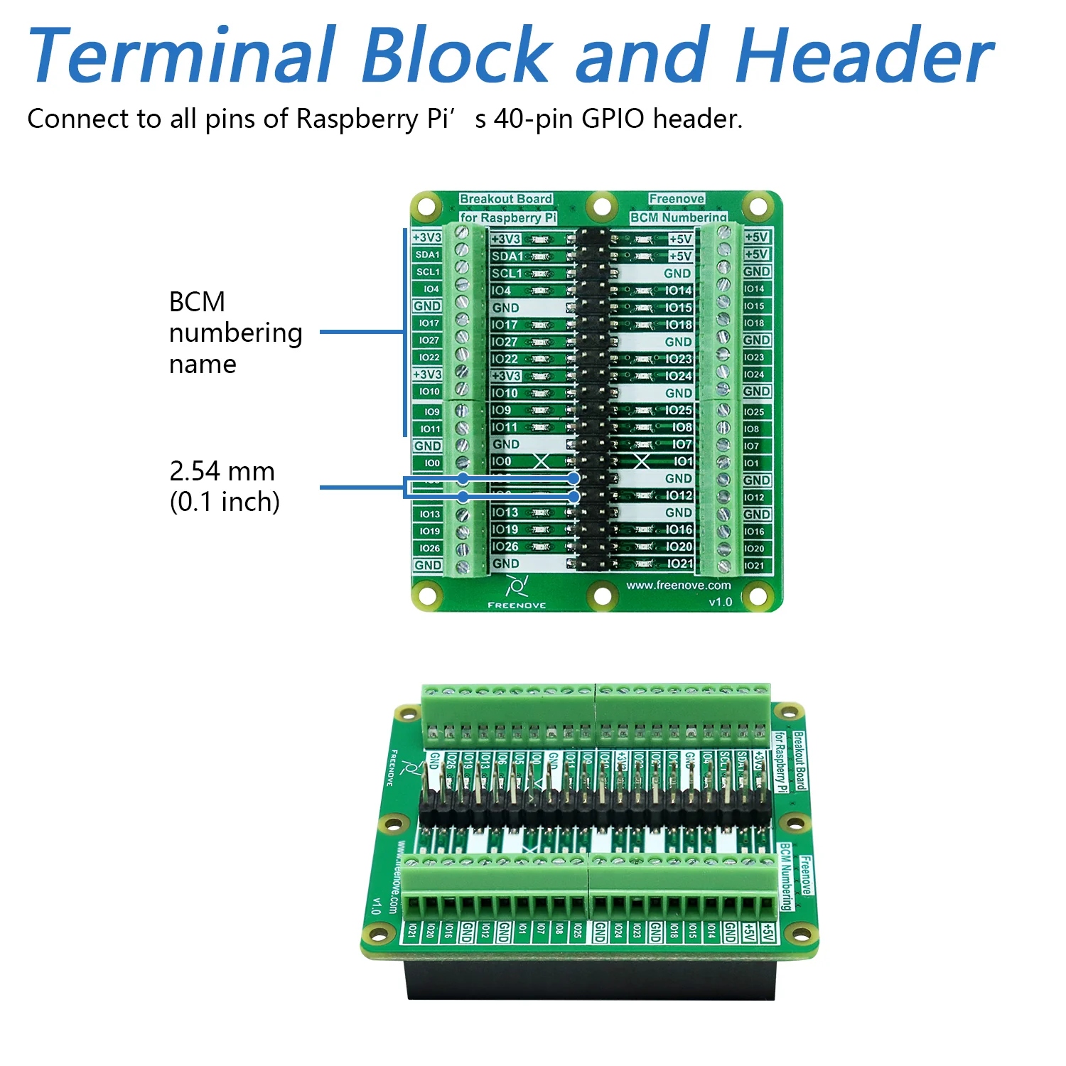 Freenove Breakout Board for Raspberry Pi 5 / 4B / 3B+ / 3B / 3A+ / 2B / 1B+ / 1A+ / Zero 2 W / Zero W / Zero, Terminal Block Shield HAT with Pin Header, GPIO Status LED - Image 5