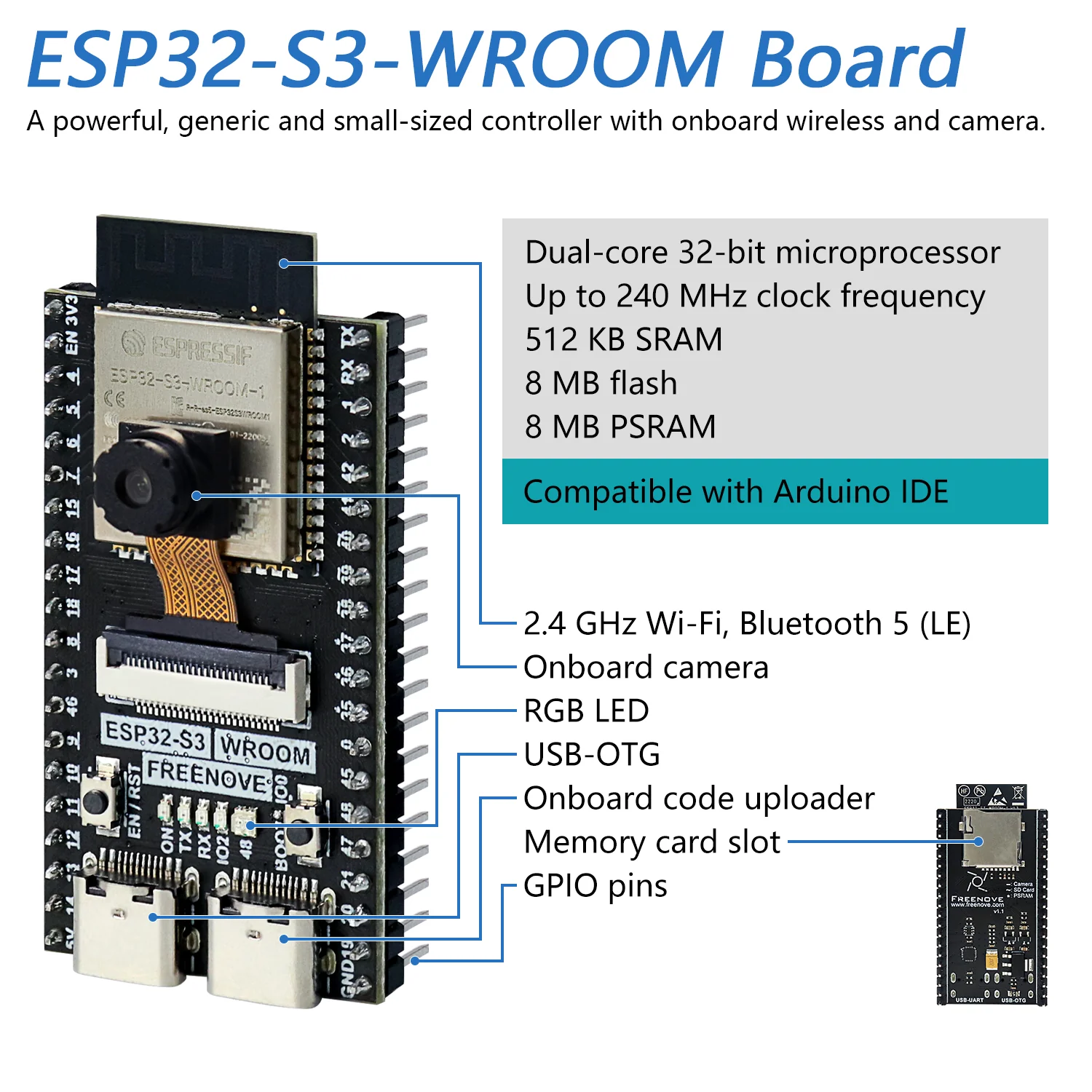 Freenove Super Starter Kit for ESP32-S3 ESP32 S3 CAM Camera Wi-Fi Bluetooth, Dual-core 32-bit 240 MHz Microcontroller, Python C Code, 539-Page Detailed Tutorial, 176 Items, 76 Projects - Image 3
