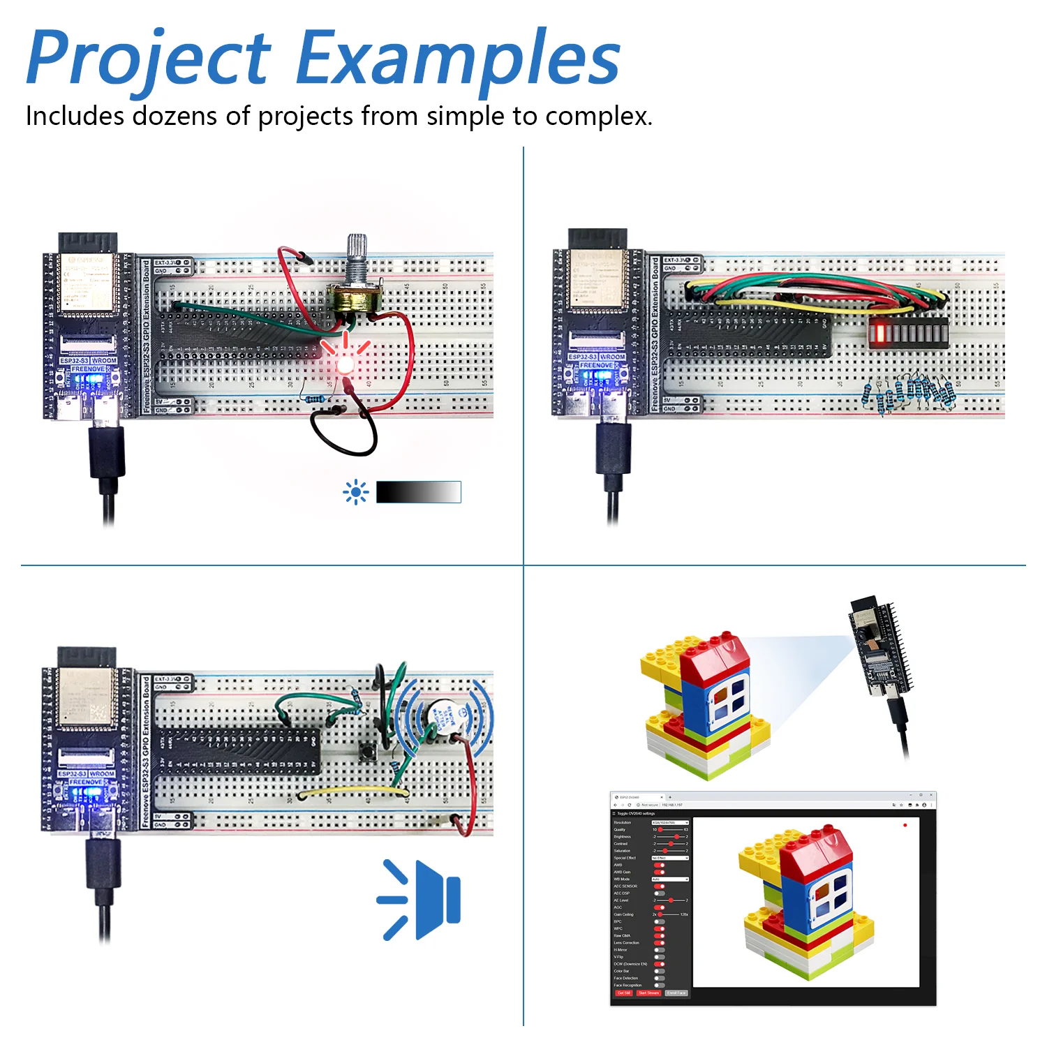 Freenove Basic Starter Kit for ESP32-S3 ESP32 S3 CAM Camera Wi-Fi Bluetooth, Dual-core 32-bit 240 MHz Microcontroller, Python C Code, 418-Page Detailed Tutorial, 144 Items, 55 Projects - Image 4