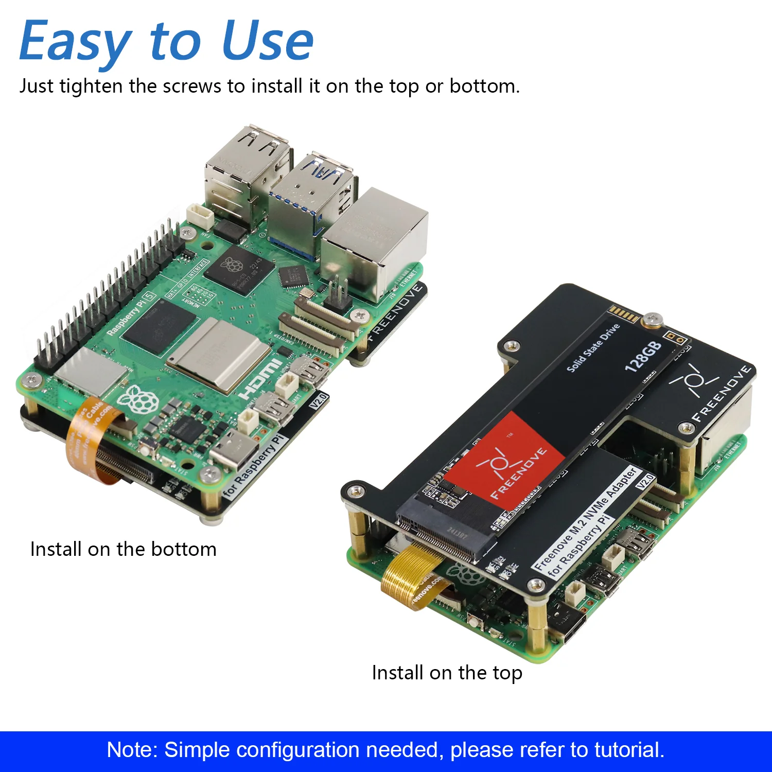Freenove M.2 NVMe Adapter V2 for Raspberry Pi 5 with 128GB 256GB 512GB SSD, M.2 HAT Add-on Board, Solid State Drive, PCIe 2.0 / 3.0 Tested Speed 800 MB/s - Image 4