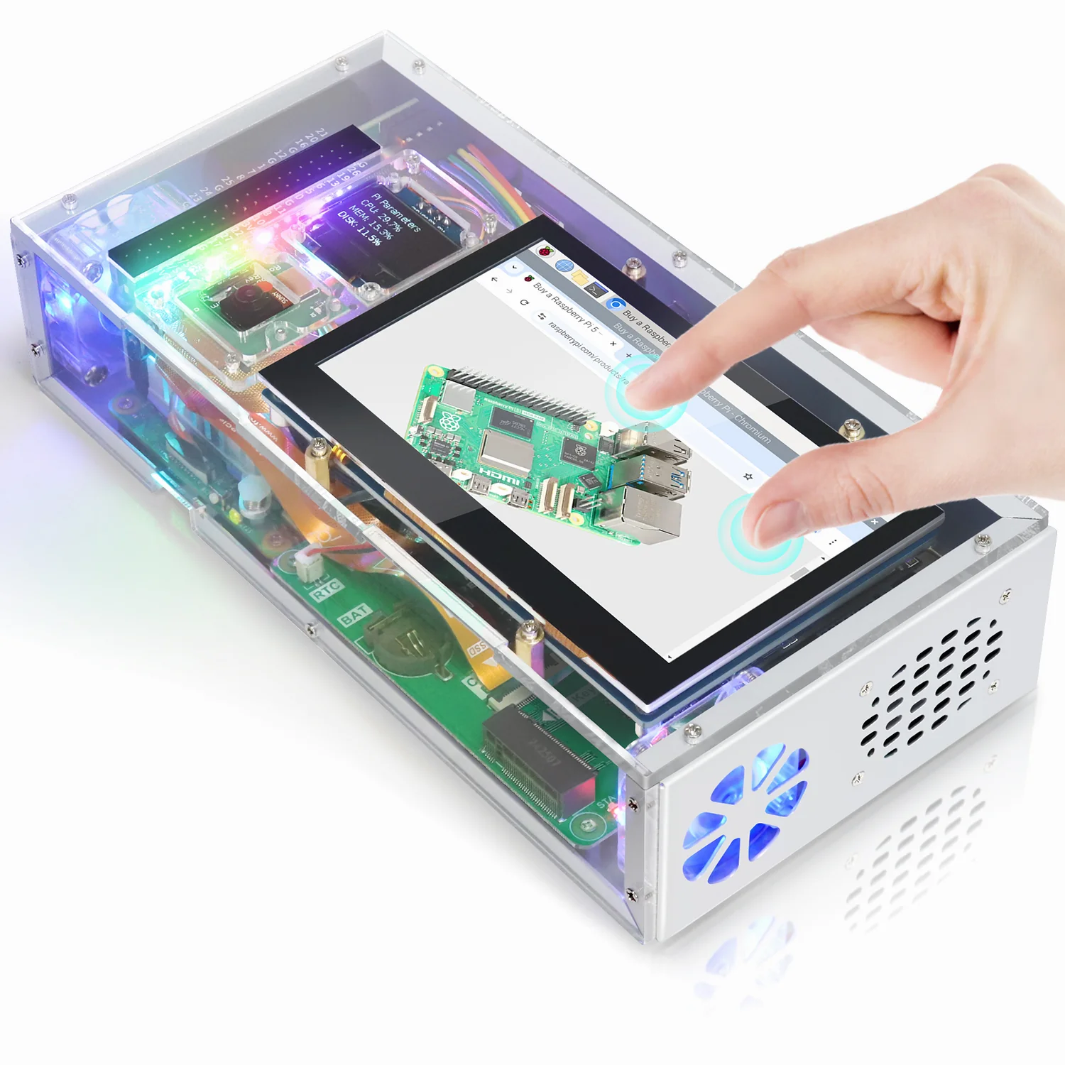Freenove Computer Case Kit for Raspberry Pi 5, 128GB M.2 NVMe SSD, 4.3 Inch Touchscreen, 5 MP Camera, OLED Screen, Stereo Speakers, 3.5 mm and Optical Audio (S/PDIF) - Image 10
