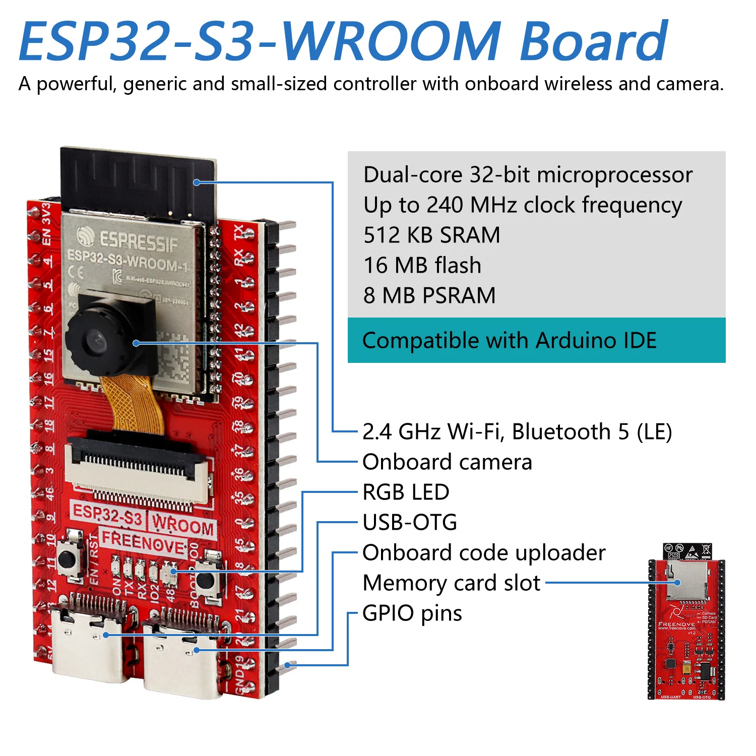Freenove Media Kit for ESP32-S3 ESP32 S3 CAM Camera Wi-Fi Bluetooth, OpenAI / XiaoZhiAI, Dual-core 32-bit 240 MHz Microcontroller, Screen Speaker Microphone, Tutorial Code - Image 4