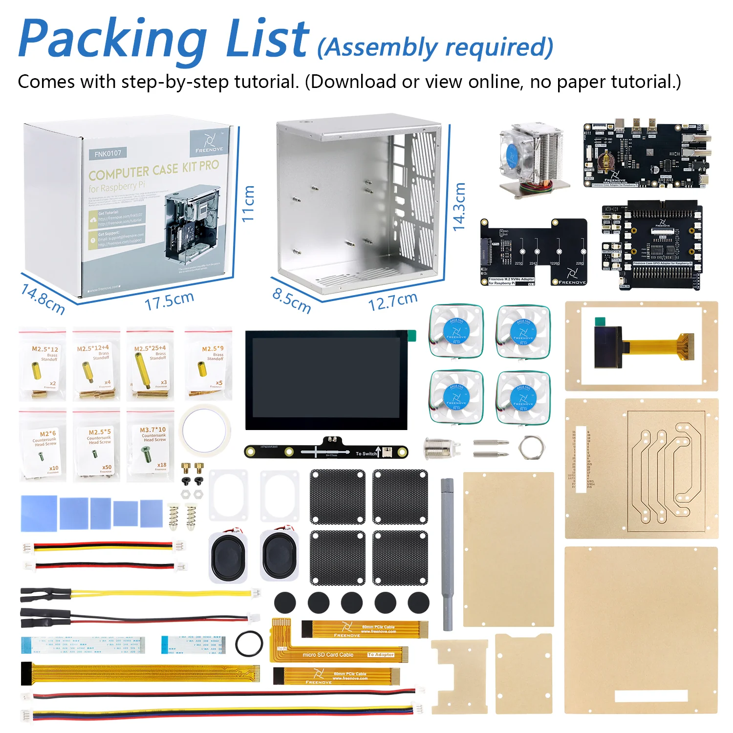Freenove Raspberry Pi 5 Case Kit Pro, 2/4 M.2 NVMe SSD Slots, 5 PWM ARGB Fans, 4.3" Touchscreen, Stereo Speakers, 3.5 mm Audio - Image 6